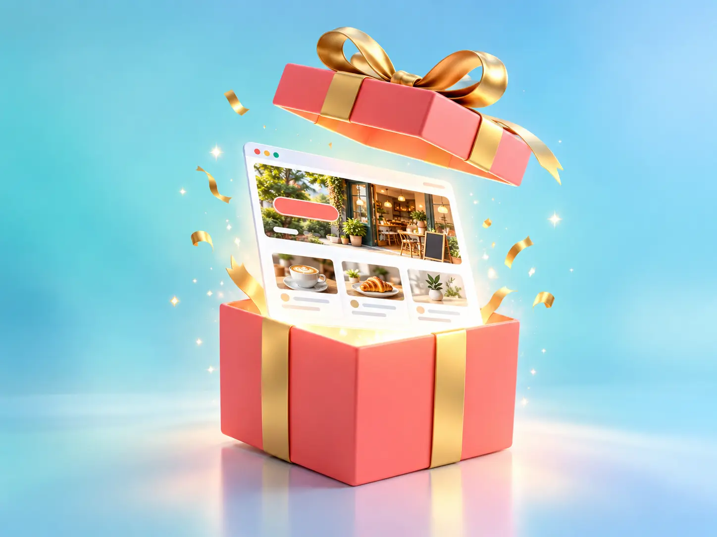 A free website bursting out of a gift box