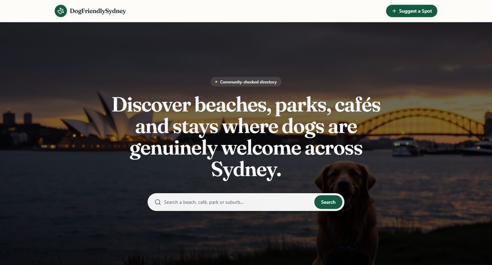Dog Friendly Sydney website homepage